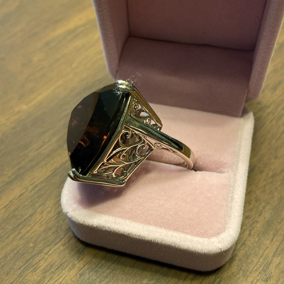 Genuine Trillion Brazilian Smokey Quartz Ring 55 cts. Size 7 - Picture 3 of 11